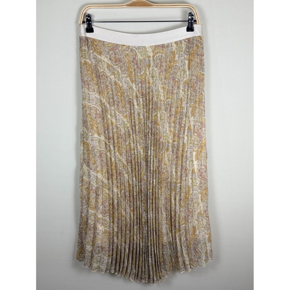 WD.NY Paisley Pleated Midi Skirt Large Cottagecore Boho Prairie Lined